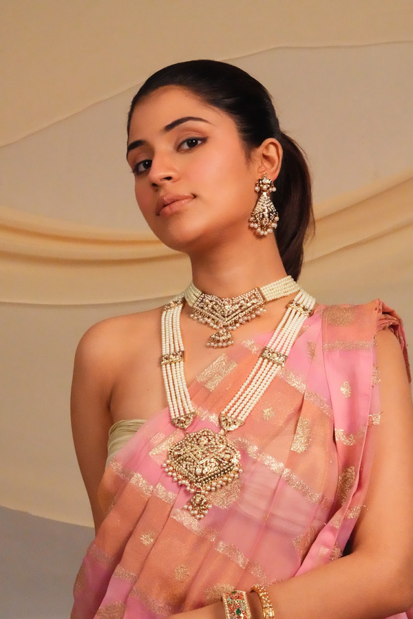 Classic layered jadau bridal choker with earrings