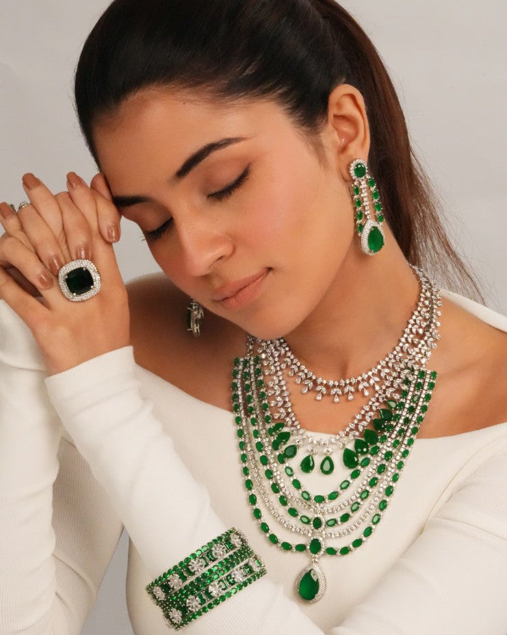 Emerald green cushion cut statement ring