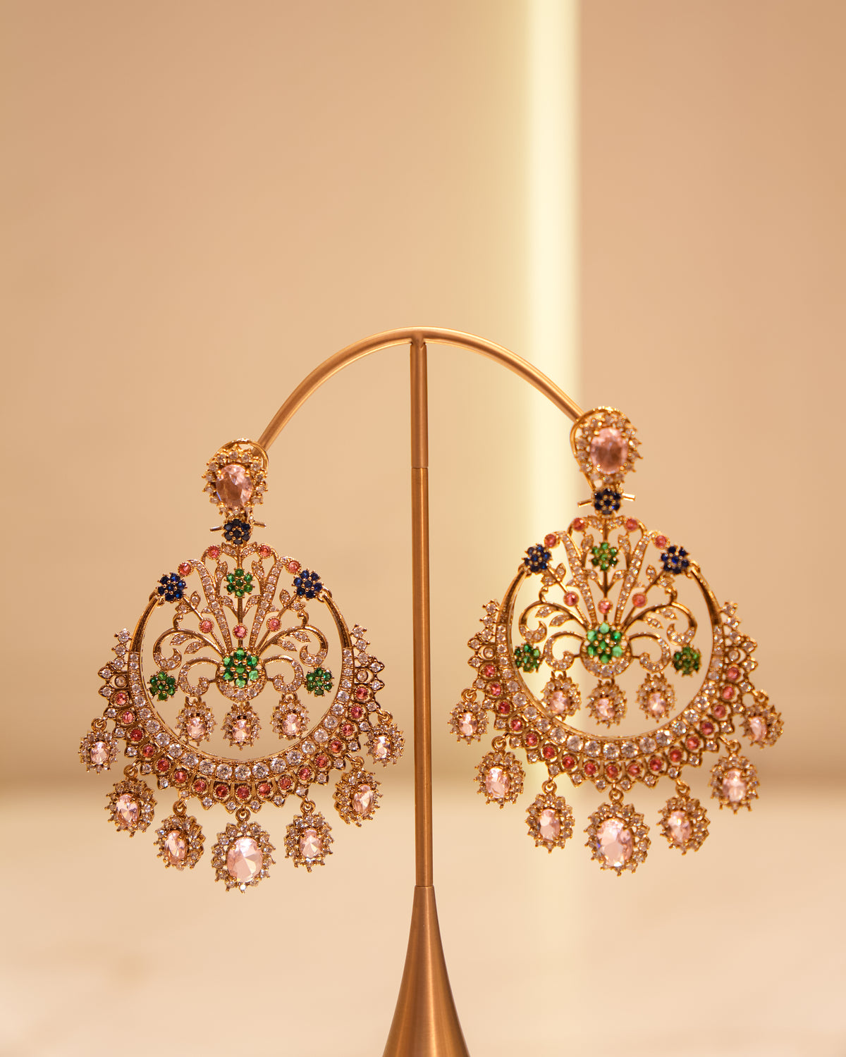 Sabyasachi-Inspired Blush Multicolour Chandbali Earrings