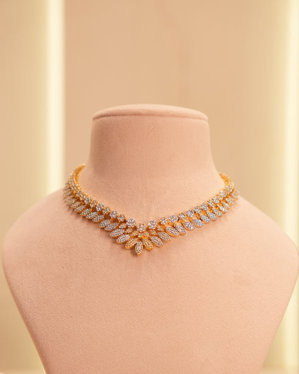Two-Tone Floral Leaf American Diamond Necklace Set