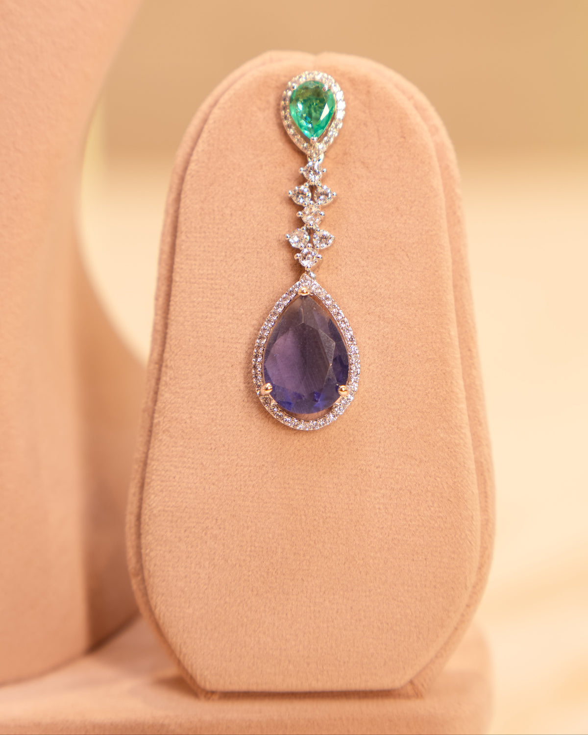 Sapphire Emerald Fringe American Diamond Necklace Set