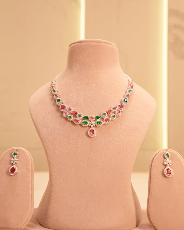 Ruby Emerald American Diamond Necklace Set