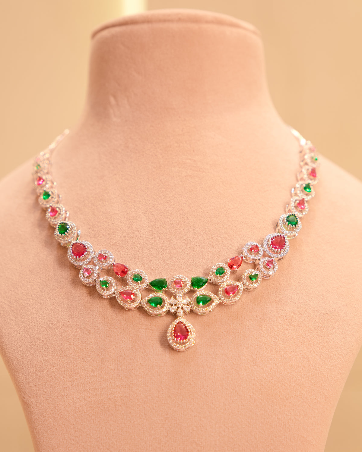Ruby Emerald American Diamond Necklace Set