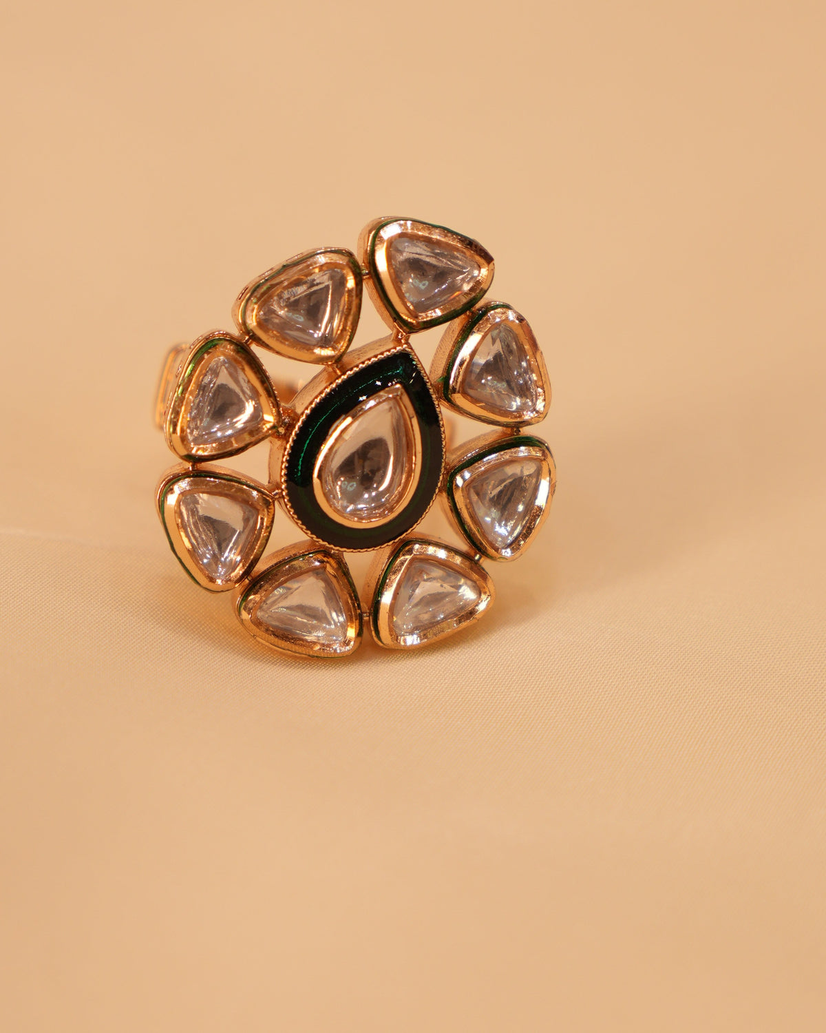 Regal Green Antique Gold Statement Ring