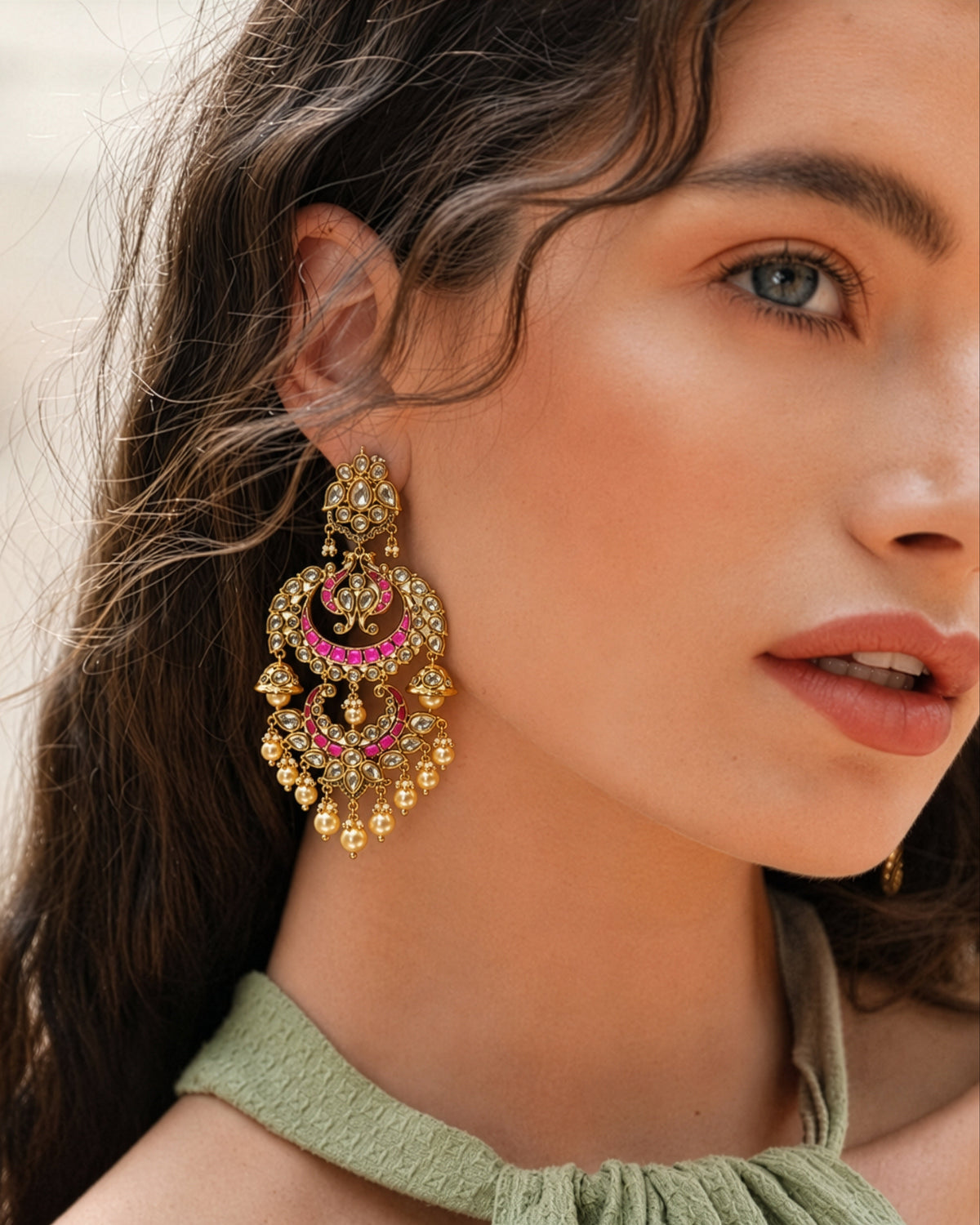 Victorian Pink Chandbali Statement Earrings