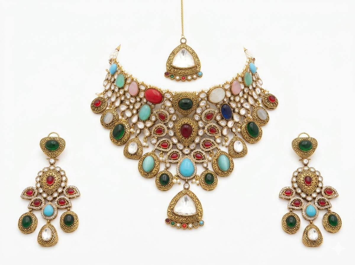 Tribal multicolour statement necklace set