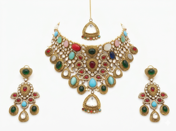 Tribal multicolour statement necklace set