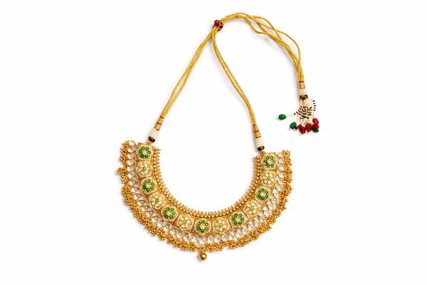 Traditional layered pattern gold plated necklace and earrings