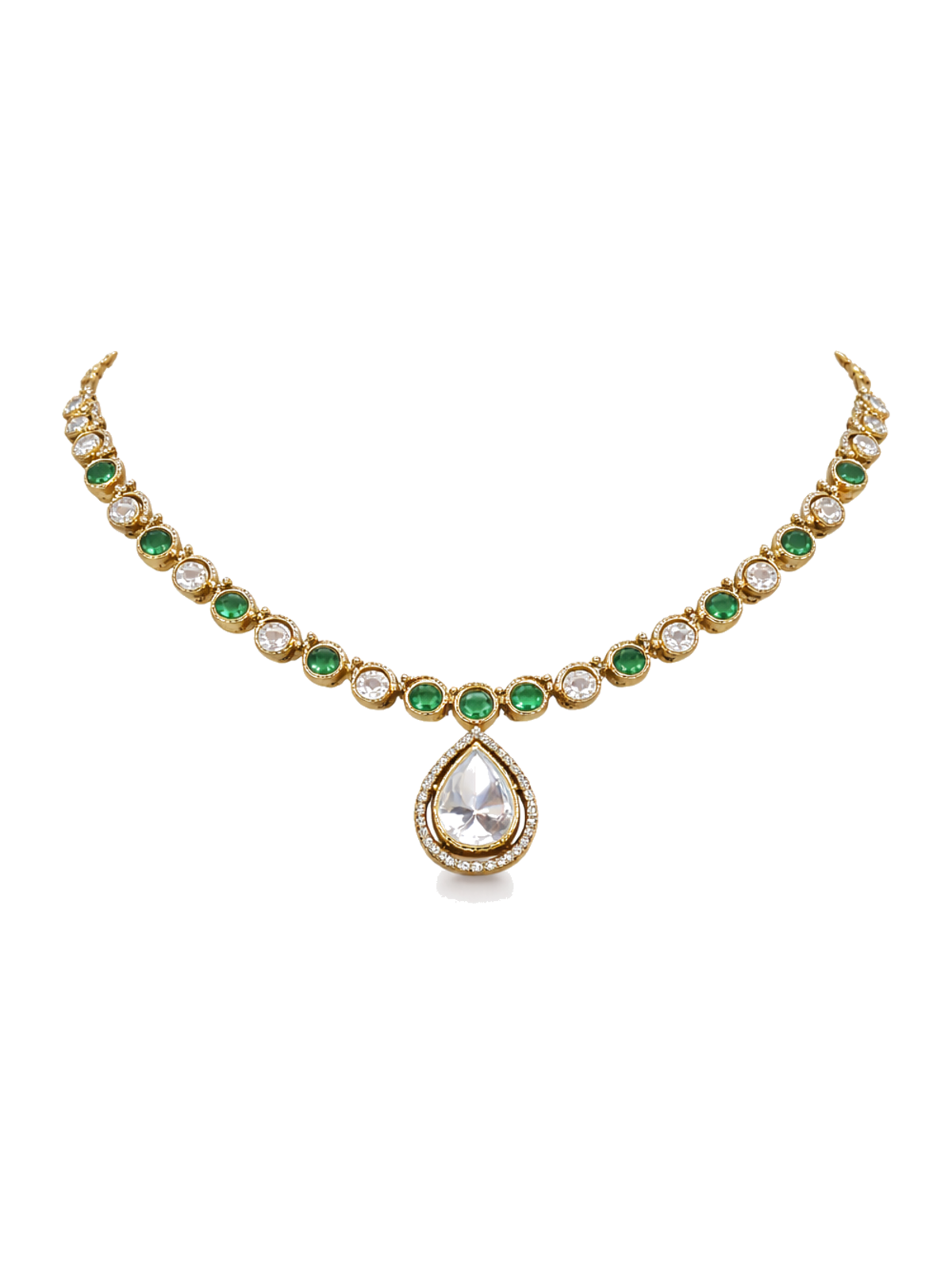 Victorian Heritage Style Emerald Crystal Necklace Set with Earrings