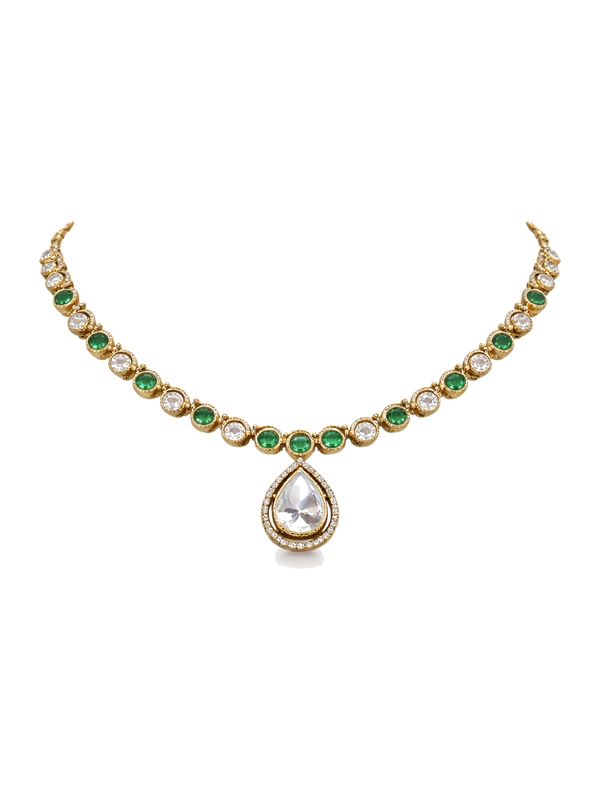 Victorian Heritage Style Emerald Crystal Necklace Set with Earrings