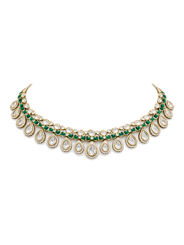 Victorian emerald crystal gold plated choker necklace with earrings