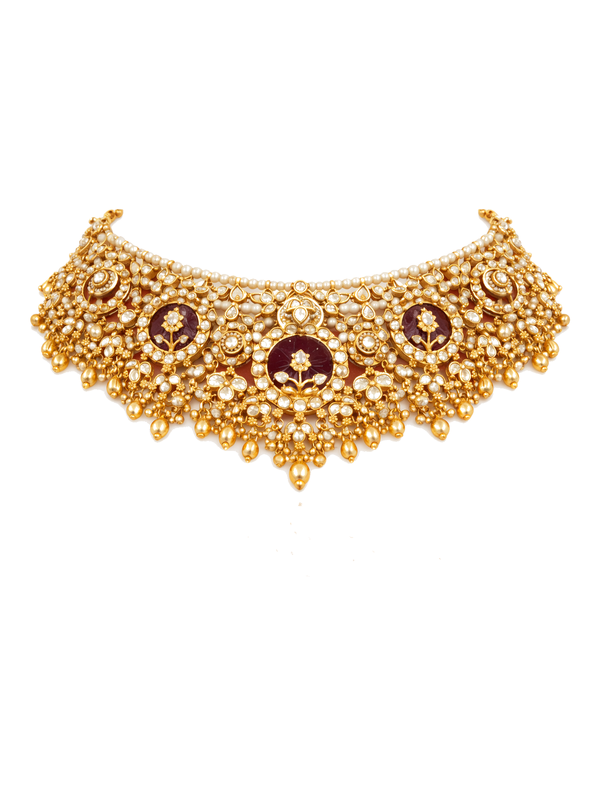 Regal carved stone collar necklace with chandelier earrings