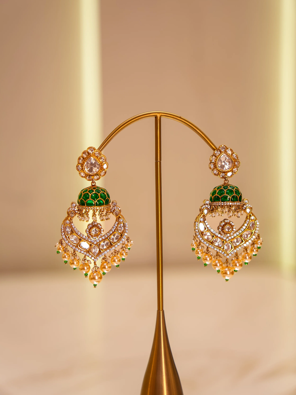 New Arrival – Victorian Emerald Jhumka Chandbali Earrings