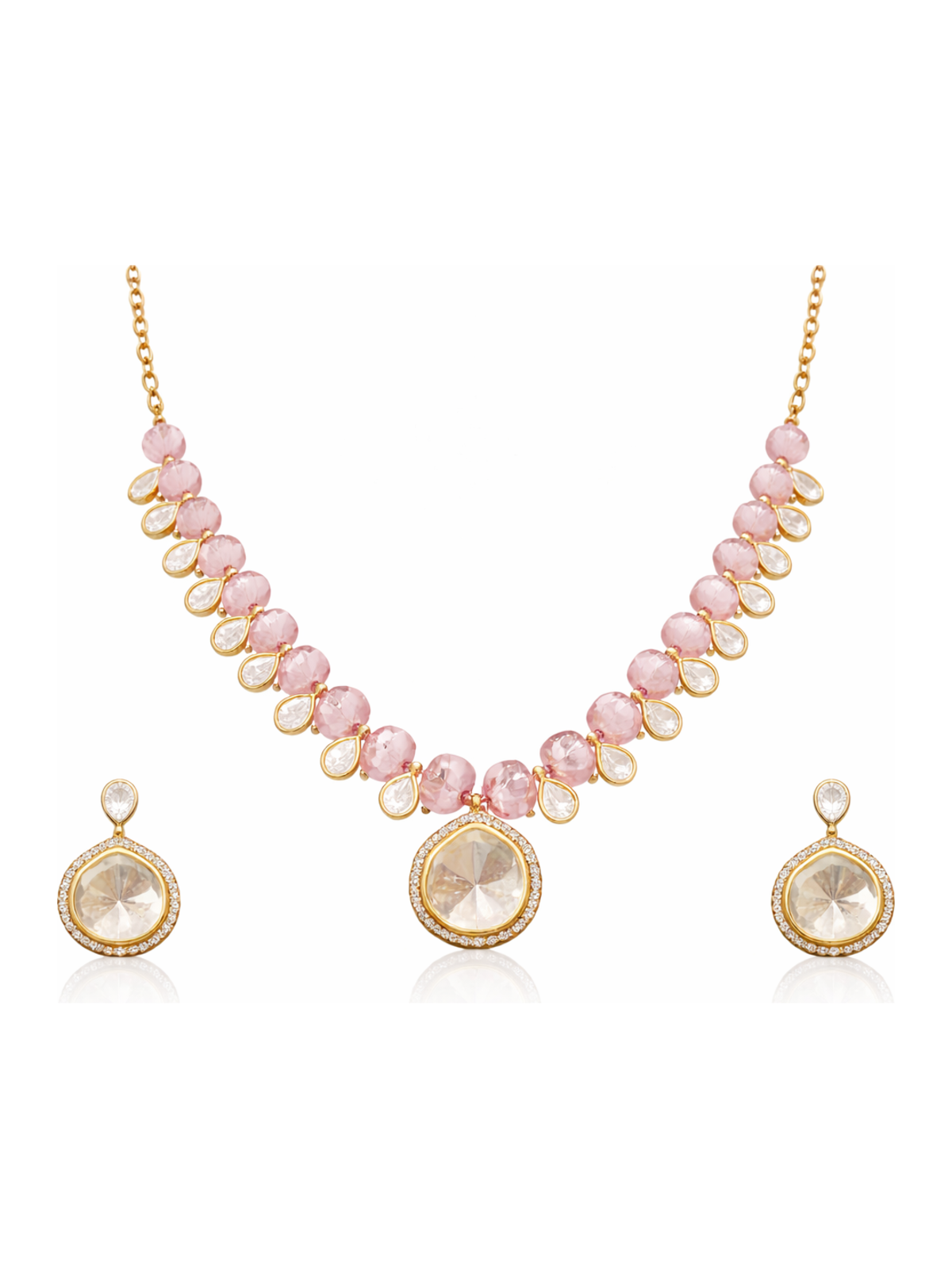 Blush Pink Polki Elegant Jewellery Set